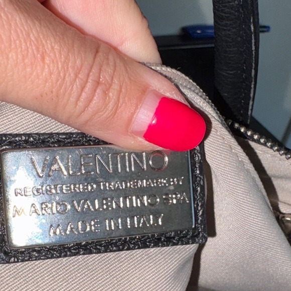 Valentino By Mario Valentino Black Textured Satchel with studs. - Picture 9 of 12